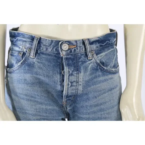 Authentic MOUSSY VINTAGE Blue Distressed High Rise Straight Leg Jeans Size 26 - Picture 5 of 16